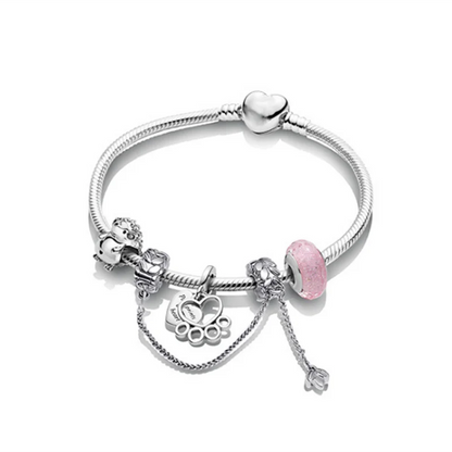 European Heart-shaped Pendant Charm Bracelet Fit Women's Jewellery Snake Chain Rose Gold Metal Fashion Fine Bracelets