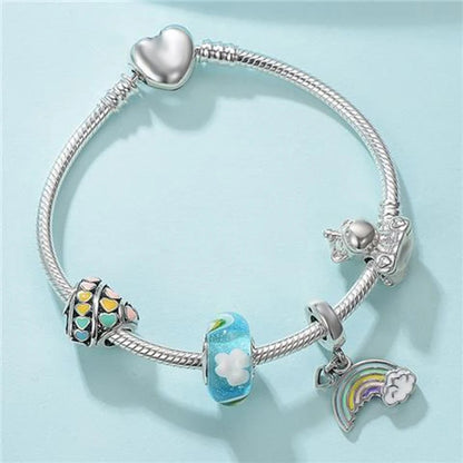 European Heart-shaped Pendant Charm Bracelet Fit Women's Jewellery Snake Chain Rose Gold Metal Fashion Fine Bracelets