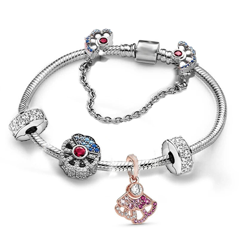 European Heart-shaped Pendant Charm Bracelet Fit Women's Jewellery Snake Chain Rose Gold Metal Fashion Fine Bracelets
