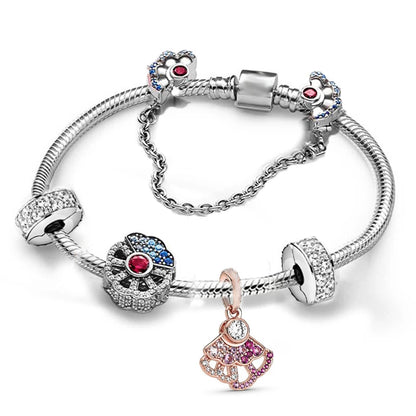 European Heart-shaped Pendant Charm Bracelet Fit Women's Jewellery Snake Chain Rose Gold Metal Fashion Fine Bracelets