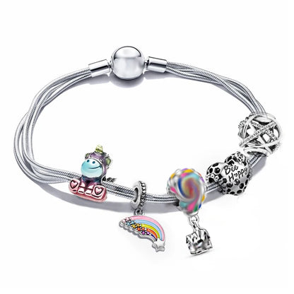 European Heart-shaped Pendant Charm Bracelet Fit Women's Jewellery Snake Chain Rose Gold Metal Fashion Fine Bracelets