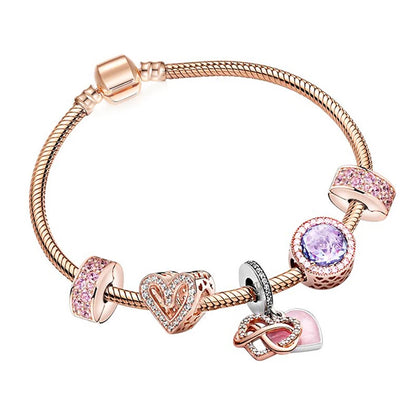 European Heart-shaped Pendant Charm Bracelet Fit Women's Jewellery Snake Chain Rose Gold Metal Fashion Fine Bracelets