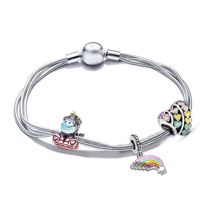 European Heart-shaped Pendant Charm Bracelet Fit Women's Jewellery Snake Chain Rose Gold Metal Fashion Fine Bracelets