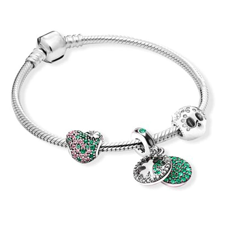 European Heart-shaped Pendant Charm Bracelet Fit Women's Jewellery Snake Chain Rose Gold Metal Fashion Fine Bracelets