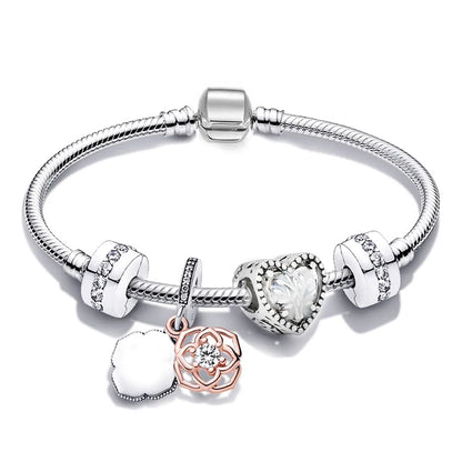 European Heart-shaped Pendant Charm Bracelet Fit Women's Jewellery Snake Chain Rose Gold Metal Fashion Fine Bracelets