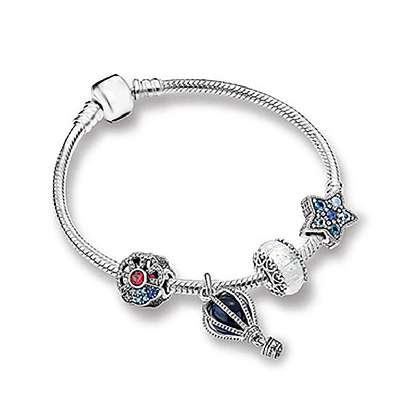 European Heart-shaped Pendant Charm Bracelet Fit Women's Jewellery Snake Chain Rose Gold Metal Fashion Fine Bracelets
