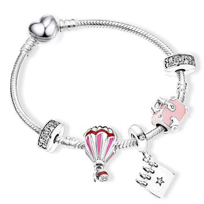 European Heart-shaped Pendant Charm Bracelet Fit Women's Jewellery Snake Chain Rose Gold Metal Fashion Fine Bracelets