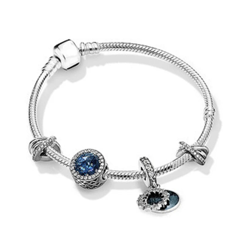European Heart-shaped Pendant Charm Bracelet Fit Women's Jewellery Snake Chain Rose Gold Metal Fashion Fine Bracelets