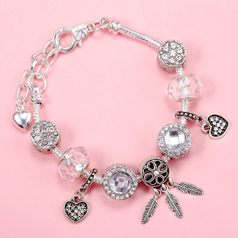 European Heart-shaped Pendant Charm Bracelet Fit Women's Jewellery Snake Chain Rose Gold Metal Fashion Fine Bracelets