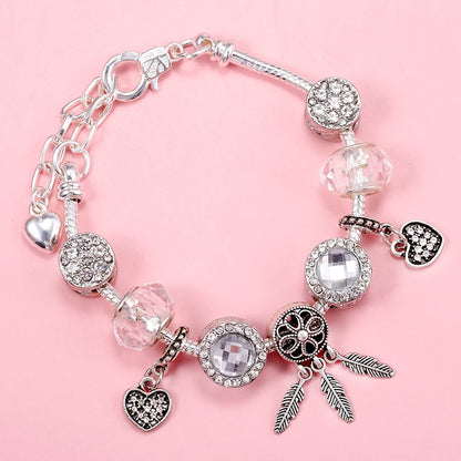 European Heart-shaped Pendant Charm Bracelet Fit Women's Jewellery Snake Chain Rose Gold Metal Fashion Fine Bracelets