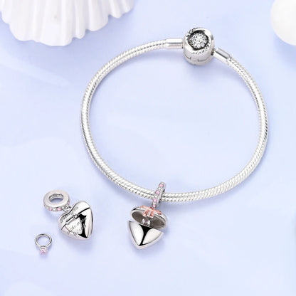 New IN 925 Sterling Silver Can Be Opened Heart Bow Pendant Charms Beads Jewellery Fit 925 Original Bracelet For Women DIY Gift