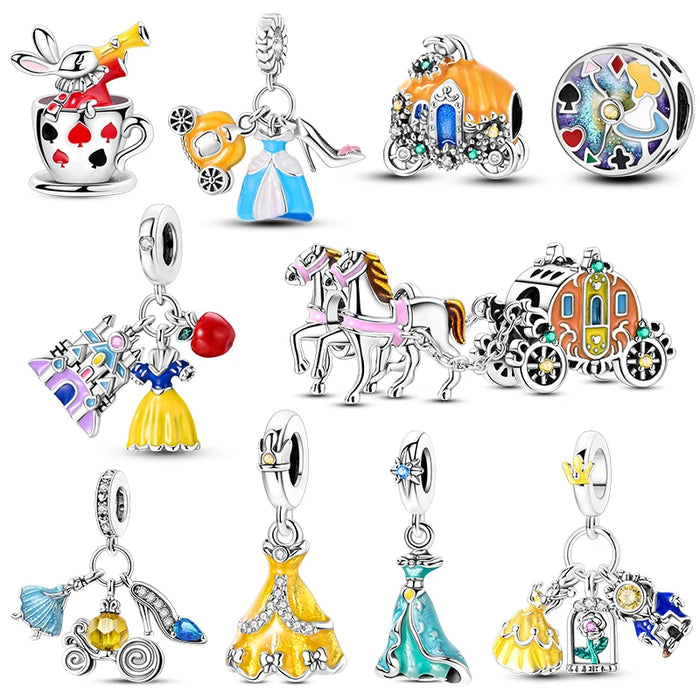 Silver 925 Charms Beads Princess Skirt Pumpkin Carriage Fairy Tale Fit Bracelet Pendant DIY For Woman Jewelry