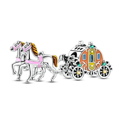 Silver 925 Charms Beads Princess Skirt Pumpkin Carriage Fairy Tale Fit Bracelet Pendant DIY For Woman Jewelry