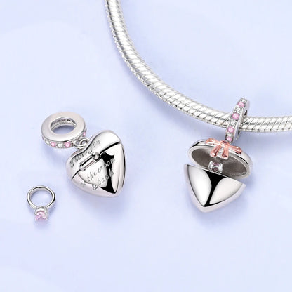 New IN 925 Sterling Silver Can Be Opened Heart Bow Pendant Charms Beads Jewellery Fit 925 Original Bracelet For Women DIY Gift