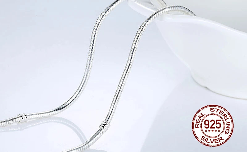 Heart Love 925 Sterlin Silver Snake Chain Necklace Secure Ball Clasp Beads Charms Chocker Necklace For Women Wedding DIY Jewelry