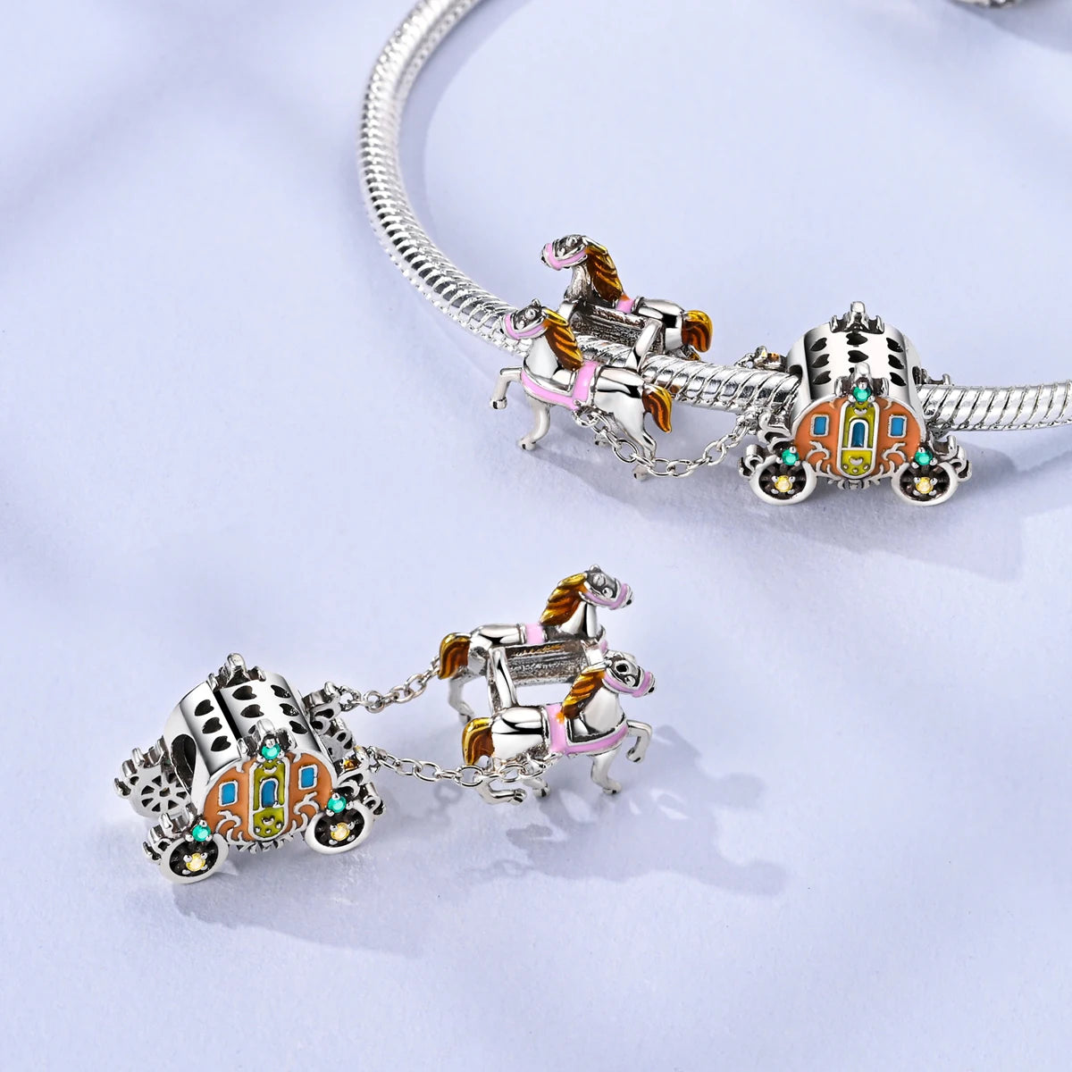 Silver 925 Charms Beads Princess Skirt Pumpkin Carriage Fairy Tale Fit Bracelet Pendant DIY For Woman Jewelry