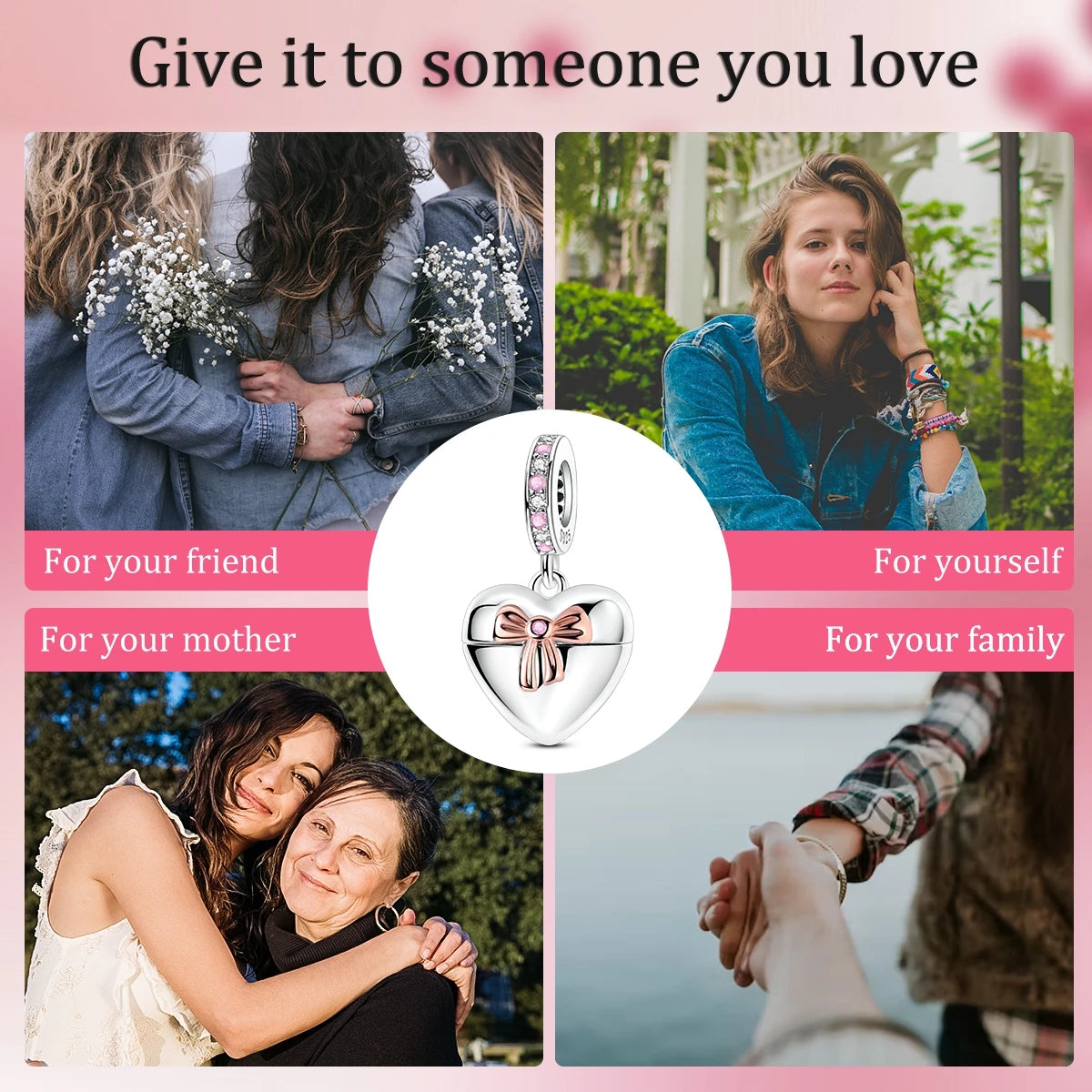 New IN 925 Sterling Silver Can Be Opened Heart Bow Pendant Charms Beads Jewellery Fit 925 Original Bracelet For Women DIY Gift