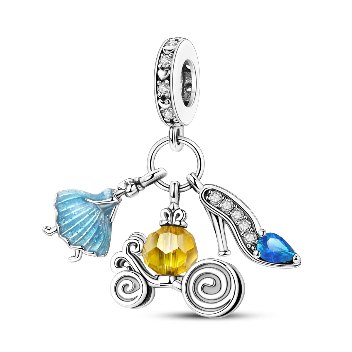 Silver 925 Charms Beads Princess Skirt Pumpkin Carriage Fairy Tale Fit Bracelet Pendant DIY For Woman Jewelry