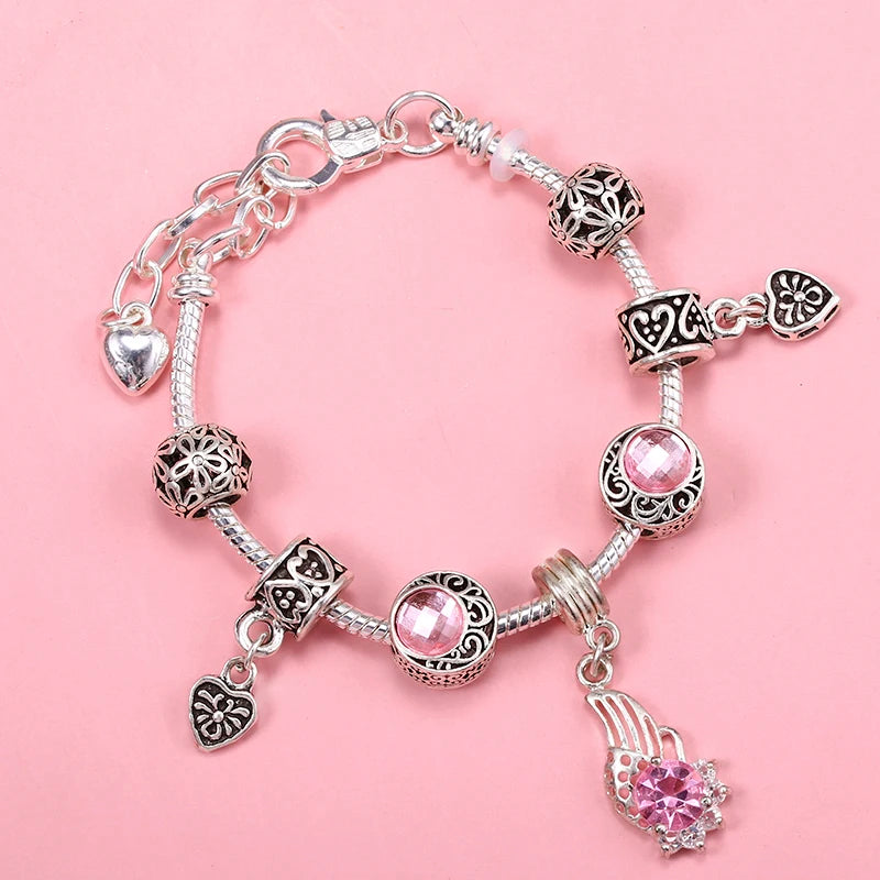 European Heart-shaped Pendant Charm Bracelet Fit Women's Jewellery Snake Chain Rose Gold Metal Fashion Fine Bracelets