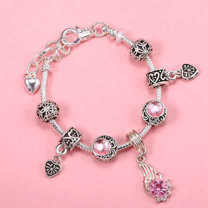 European Heart-shaped Pendant Charm Bracelet Fit Women's Jewellery Snake Chain Rose Gold Metal Fashion Fine Bracelets